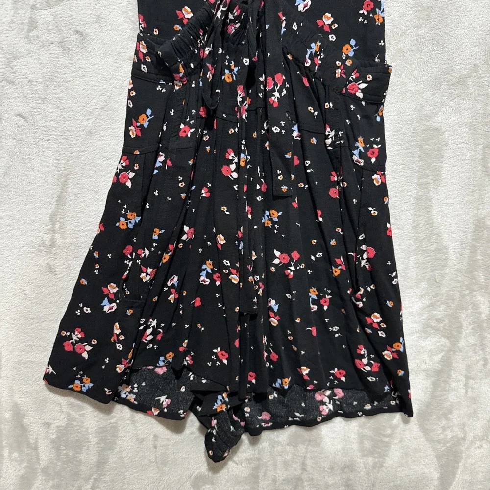 Free People Sweet in the Streets Women's Sz S Black Floral Overall Shorts Romper